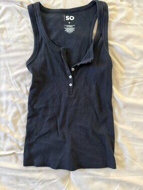 SO Dark Grey / Charcoal Ribbed Henley Tank Top w/ Buttons - Size Small